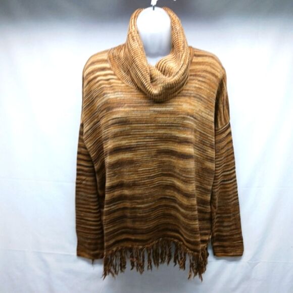 Jones New York Sport Striped Earth Toned Turtleneck with Tassel Hemline Medium. - Picture 2 of 11